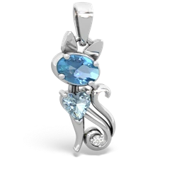 Blue Topaz Kitten 14K White Gold pendant P5780