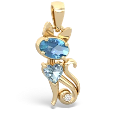 Blue Topaz Kitten 14K Yellow Gold pendant P5780