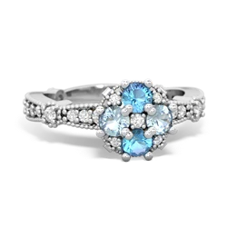 Blue Topaz Sparkling Tiara Cluster 14K White Gold ring R26293RD