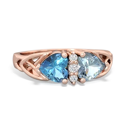 Blue Topaz Celtic Knot Double Heart 14K Rose Gold ring R5040