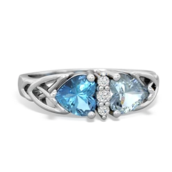 Blue Topaz Celtic Knot Double Heart 14K White Gold ring R5040