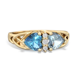 Blue Topaz Celtic Knot Double Heart 14K Yellow Gold ring R5040