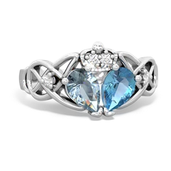 Blue Topaz 'One Heart' Celtic Knot Claddagh 14K White Gold ring R5322