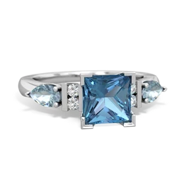 Blue Topaz 6Mm Princess Eternal Embrace Engagement 14K White Gold ring C2002