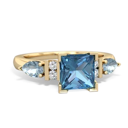 Blue Topaz 6Mm Princess Eternal Embrace Engagement 14K Yellow Gold ring C2002