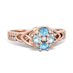 Blue Topaz Celtic Knot Cluster Engagement 14K Rose Gold ring R26443RD