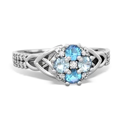 Blue Topaz Celtic Knot Cluster Engagement 14K White Gold ring R26443RD