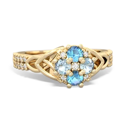 Blue Topaz Celtic Knot Cluster Engagement 14K Yellow Gold ring R26443RD