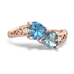 Blue Topaz Snuggling Hearts 14K Rose Gold ring R2178