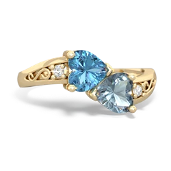 Blue Topaz Snuggling Hearts 14K Yellow Gold ring R2178