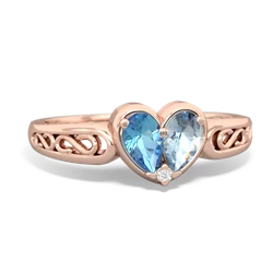 Blue Topaz Filligree 'One Heart' 14K Rose Gold ring R5070