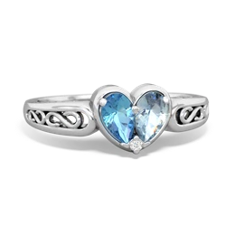 Blue Topaz Filligree 'One Heart' 14K White Gold ring R5070