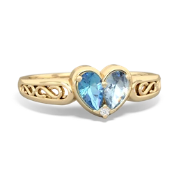 Blue Topaz Filligree 'One Heart' 14K Yellow Gold ring R5070