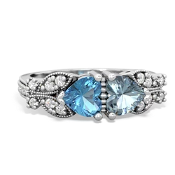 Blue Topaz Diamond Butterflies 14K White Gold ring R5601