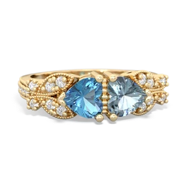 Blue Topaz Diamond Butterflies 14K Yellow Gold ring R5601