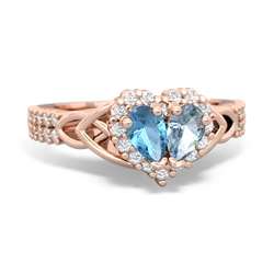 Blue Topaz Celtic Knot Two Hearts As One 14K Rose Gold ring R2644HRT