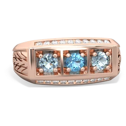 Blue Topaz Three Stone Tire Tread Men's 14K Rose Gold ring R0520