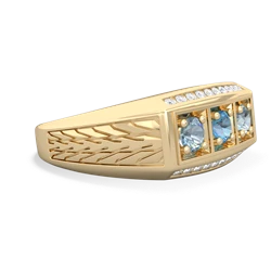 Blue Topaz Three Stone Tire Tread Men's 14K Yellow Gold ring R0520