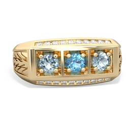 Blue Topaz Three Stone Tire Tread Men's 14K Yellow Gold ring R0520