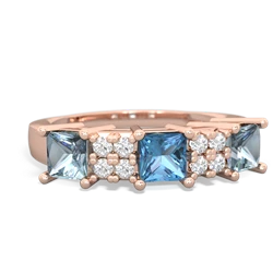 Blue Topaz Three Stone Diamond Cluster 14K Rose Gold ring R2592