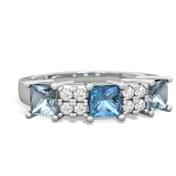 Blue Topaz Three Stone Diamond Cluster 14K White Gold ring R2592