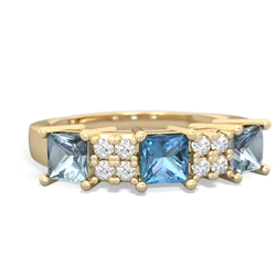 Blue Topaz Three Stone Diamond Cluster 14K Yellow Gold ring R2592