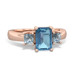 Blue Topaz Three Stone Emerald-Cut Trellis 14K Rose Gold ring R4021