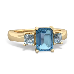 Blue Topaz Three Stone Emerald-Cut Trellis 14K Yellow Gold ring R4021