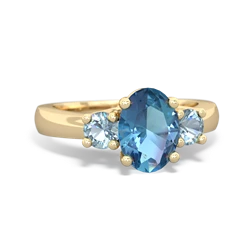 Blue Topaz Three Stone Oval Trellis 14K Yellow Gold ring R4024