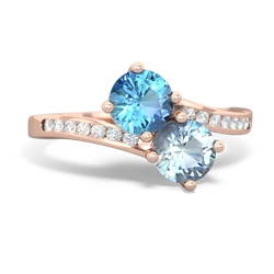 Blue Topaz Channel Set Two Stone 14K Rose Gold ring R5303