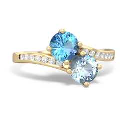 Blue Topaz Channel Set Two Stone 14K Yellow Gold ring R5303