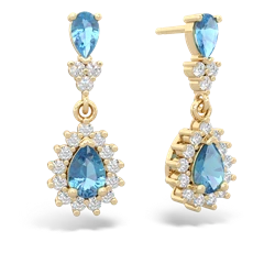 Blue Topaz Halo Pear Dangle 14K Yellow Gold earrings E1882