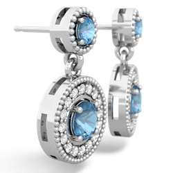 Blue Topaz Halo Dangle 14K White Gold earrings E5319