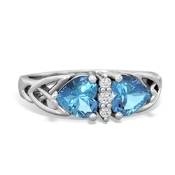 Blue Topaz Celtic Knot Double Heart 14K White Gold ring R5040