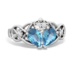 Blue Topaz 'One Heart' Celtic Knot Claddagh 14K White Gold ring R5322