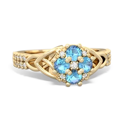 Blue Topaz Celtic Knot Cluster Engagement 14K Yellow Gold ring R26443RD