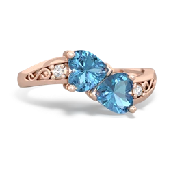 Blue Topaz Snuggling Hearts 14K Rose Gold ring R2178