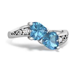 Blue Topaz Snuggling Hearts 14K White Gold ring R2178