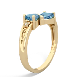 Blue Topaz Snuggling Hearts 14K Yellow Gold ring R2178