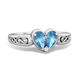 Blue Topaz Filligree 'One Heart' 14K White Gold ring R5070