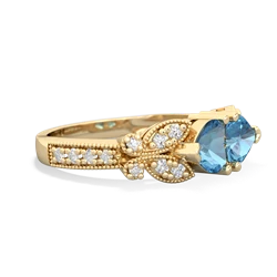 Blue Topaz Diamond Butterflies 14K Yellow Gold ring R5601