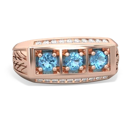 Opal Three Stone Tire Tread Men's 14K Rose Gold ring R0520