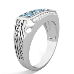 Blue Topaz Three Stone Tire Tread Men's 14K White Gold ring R0520