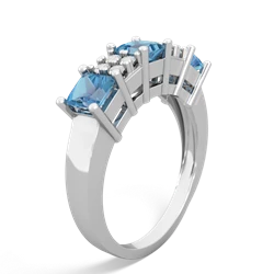 Lab Sapphire Three Stone Diamond Cluster 14K White Gold ring R2592