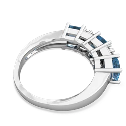 Lab Sapphire Three Stone Diamond Cluster 14K White Gold ring R2592