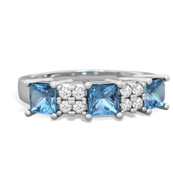 Lab Sapphire Three Stone Diamond Cluster 14K White Gold ring R2592