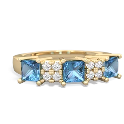 Blue Topaz Three Stone Diamond Cluster 14K Yellow Gold ring R2592