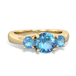 Lab Sapphire Three Stone Round Trellis 14K Yellow Gold ring R4018