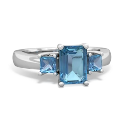 Blue Topaz Three Stone Emerald-Cut Trellis 14K White Gold ring R4021