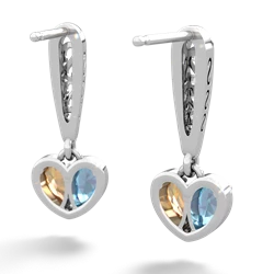 Blue Topaz Filligree Heart 14K White Gold earrings E5070